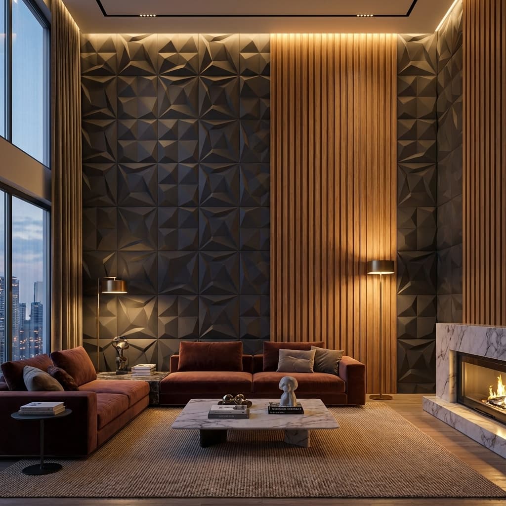 Decorative PS paneling with modern 3D geometry