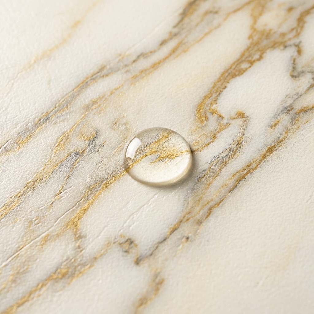 Макро снимка на водна капка върху повърхността на PVC панел Златен Мрамор